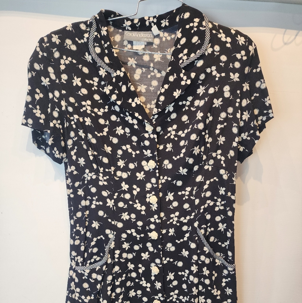 Vintage Floral Black and White Midi Dress - Picture 2 of 9